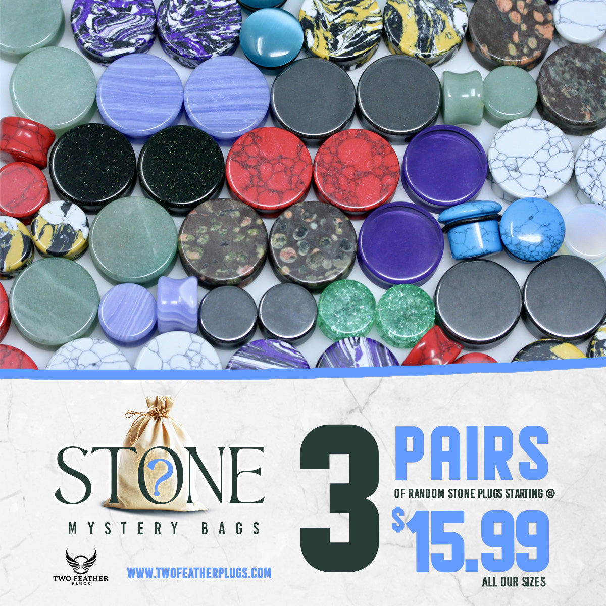 Stone Mystery Bag - 3 Pairs of Random Plugs - August 2026- GBSTONE7