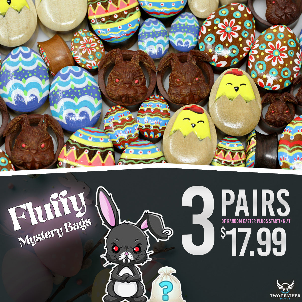 Fluffy's Mystery Bag - 3 Pairs of Random Wooden Plugs - LIMIT 2 BAGS - GBFLUFFY