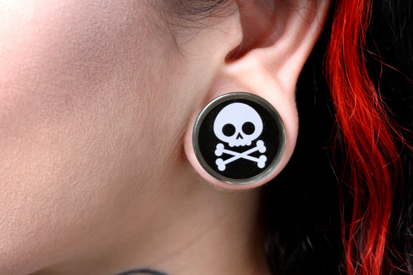Glass Skull and CrossBone Plugs (Pair) - G056