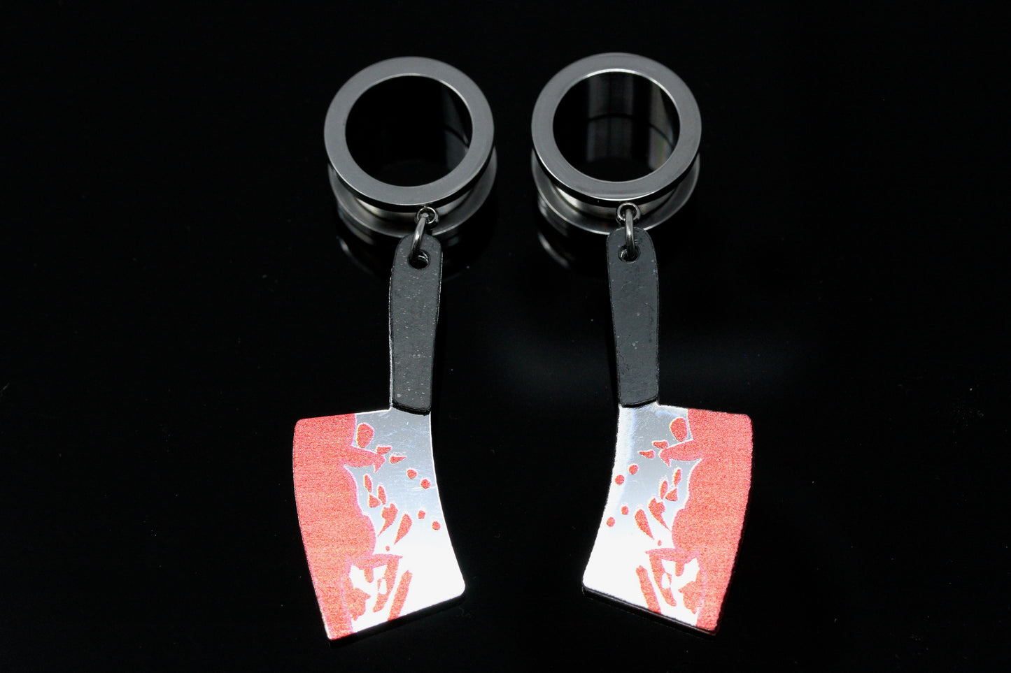 Blood Hatchet Danglers - Stainless Steel Screw on Tunnel (Pair) - TF104