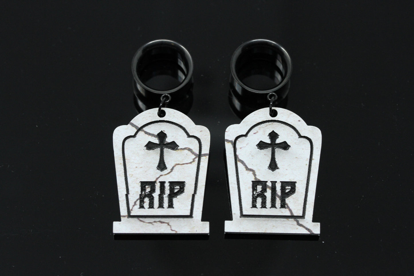 RIP Tombstone Danglers - Stainless Steel Screw on Tunnel (Pair) - TF103