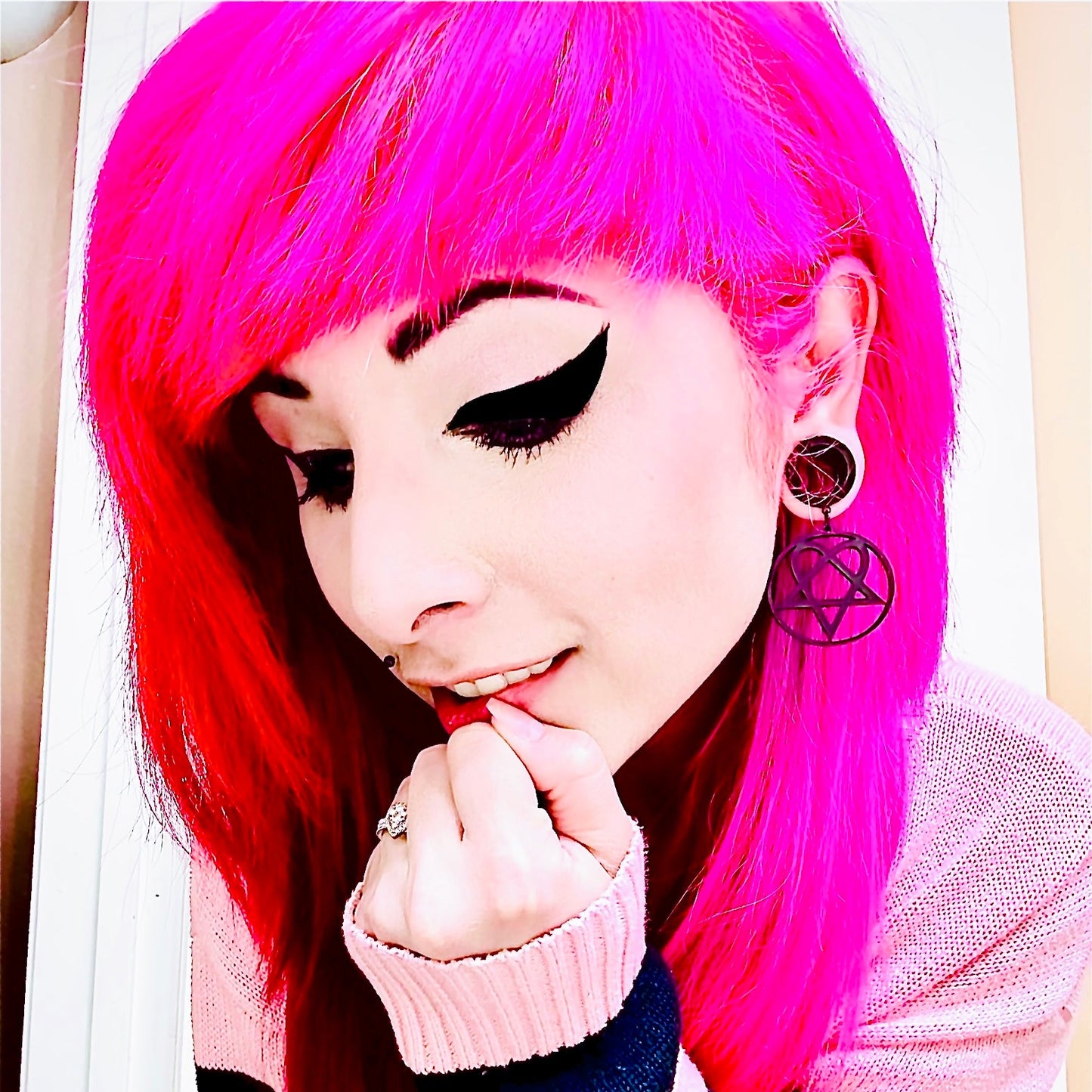 Heartagram Stainless Steel Danglers - Screw on Tunnel (Pair) - TF134