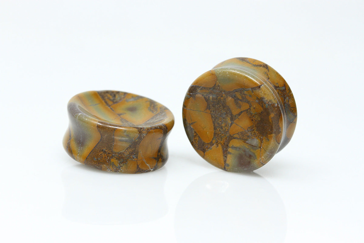 Concave Bamboo Jasper Plugs (Pair) - PH178