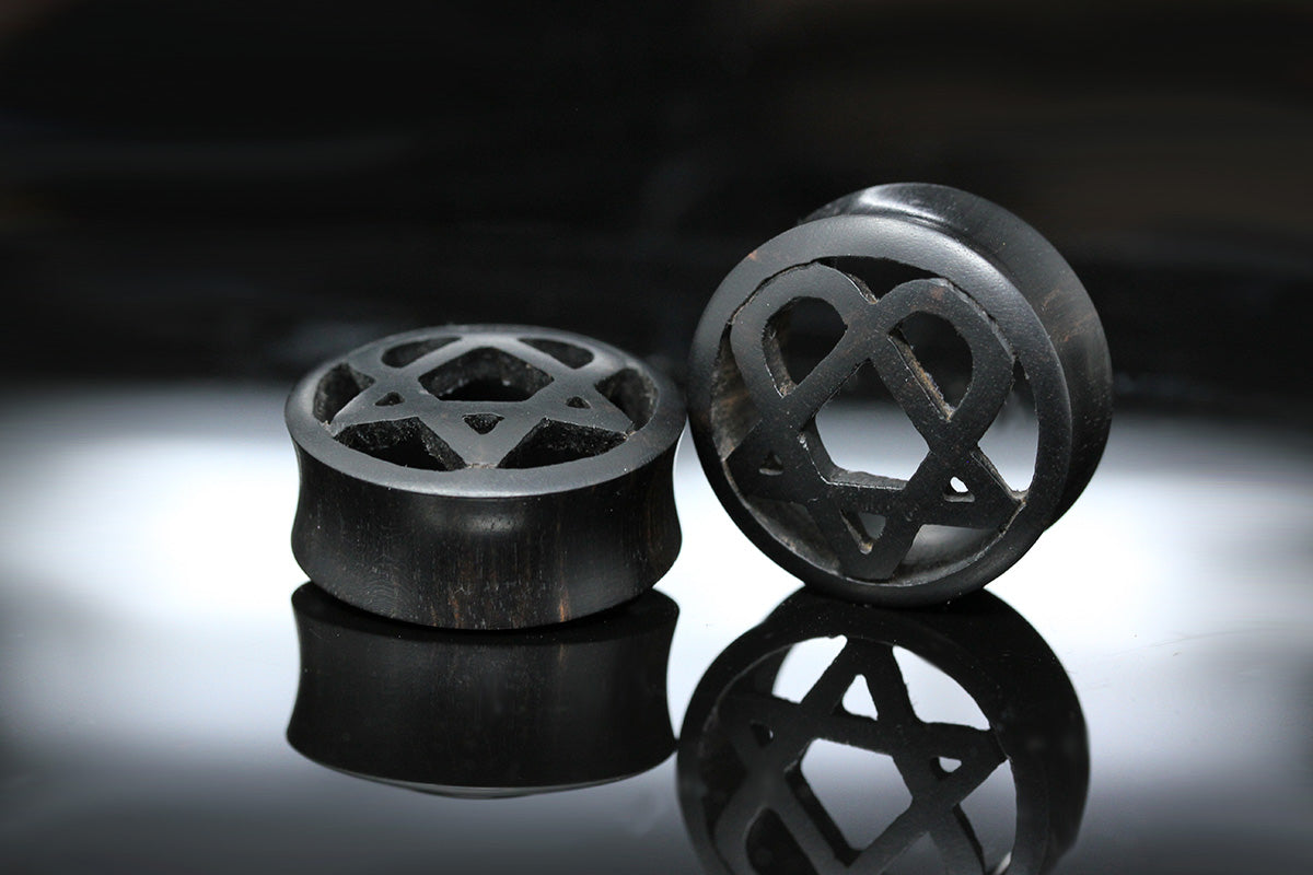 Heartagram Wooden Plugs - Hand-Carved Plugs (Pair) - PA184