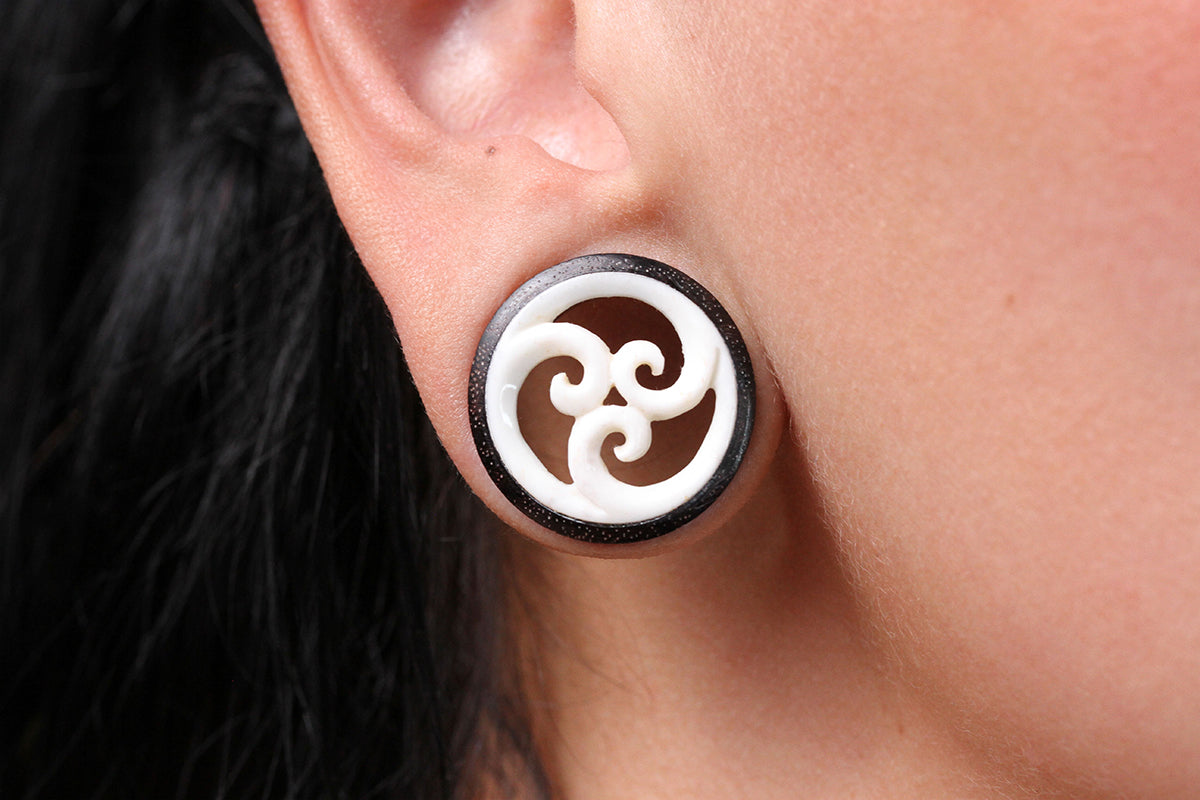 Hand Carved Bone and Wood Tunnels (Pair) - PA21