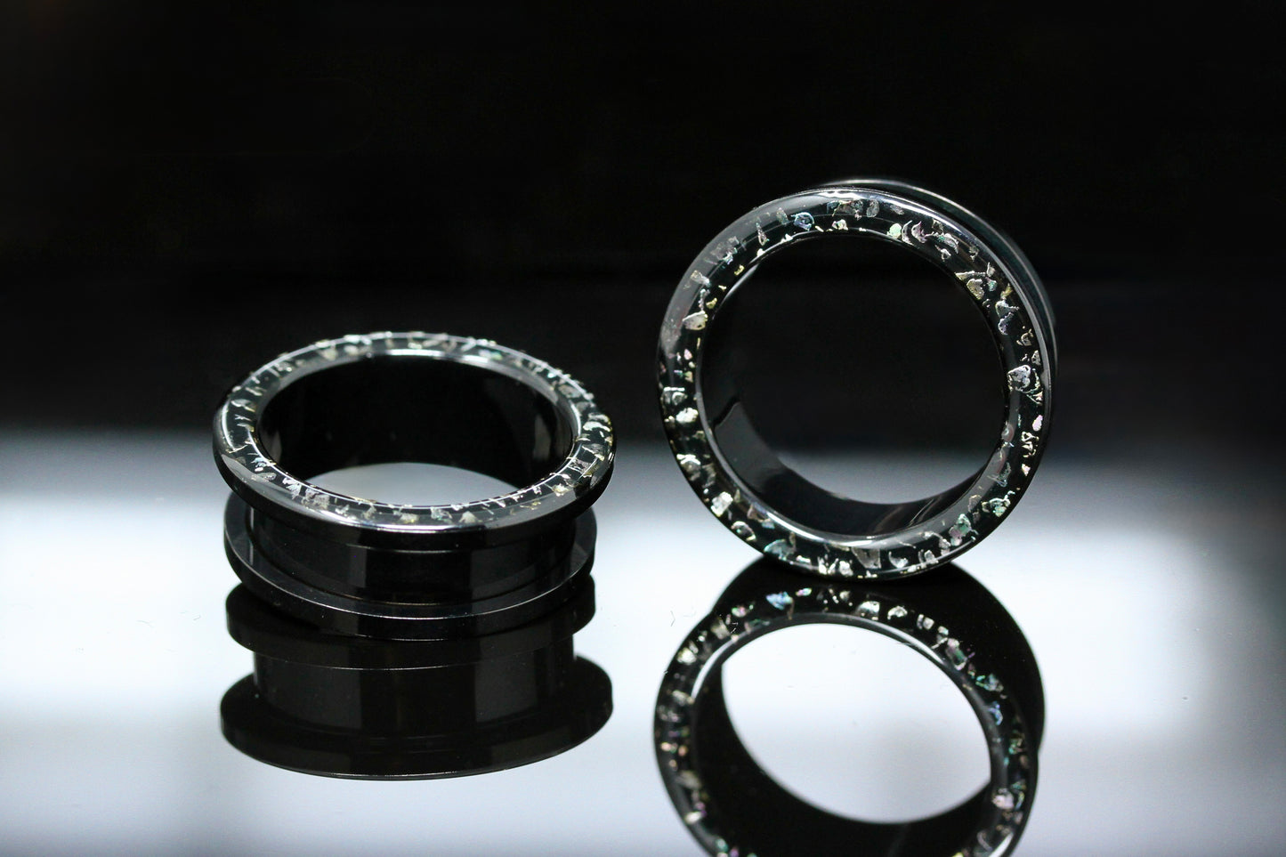 Black Abalone Speck Tunnels (Pair) - PSS238