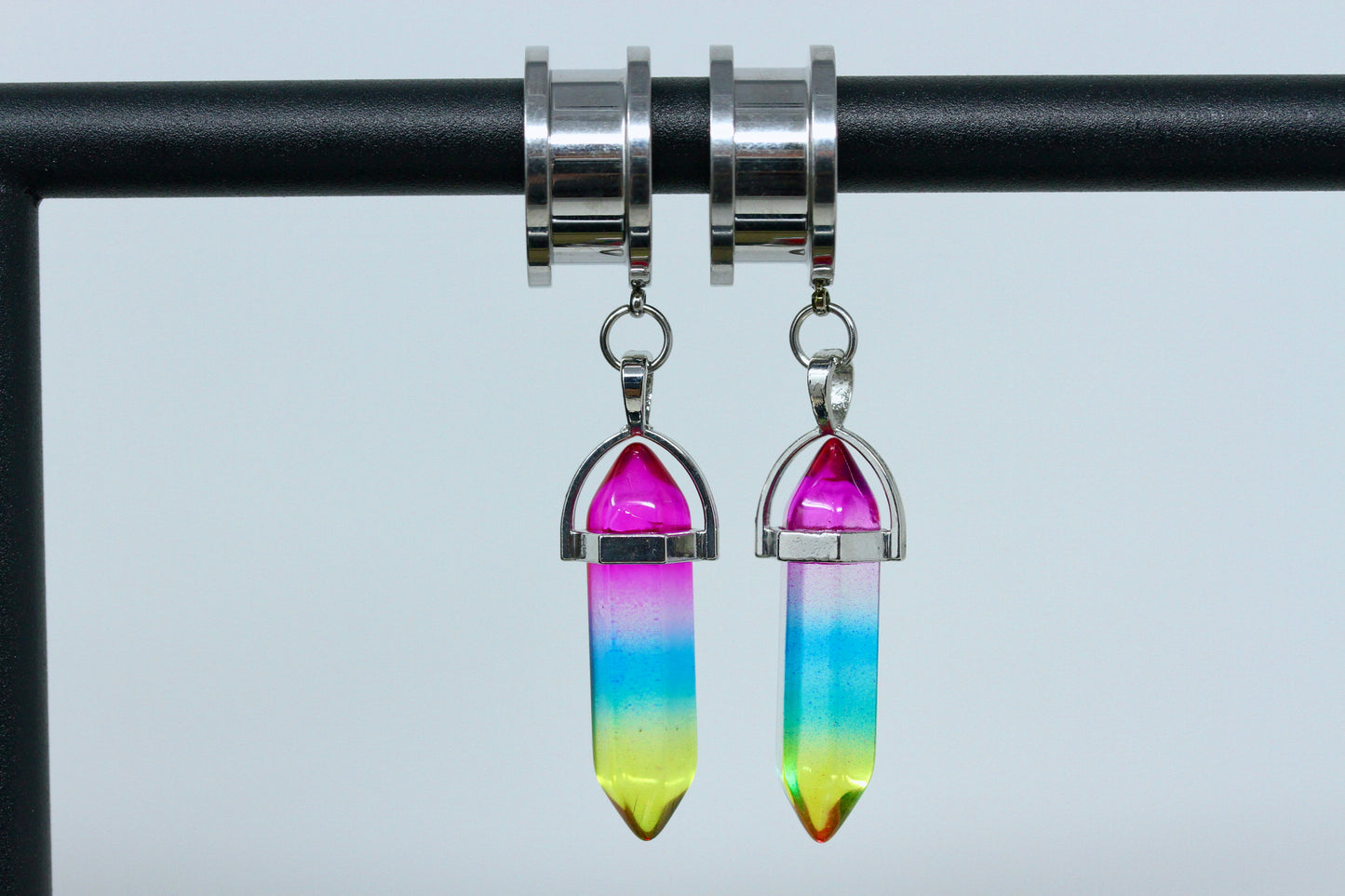 Rainbow Wand Danglers - Screw on Gold Tunnel (Pair) - TF158