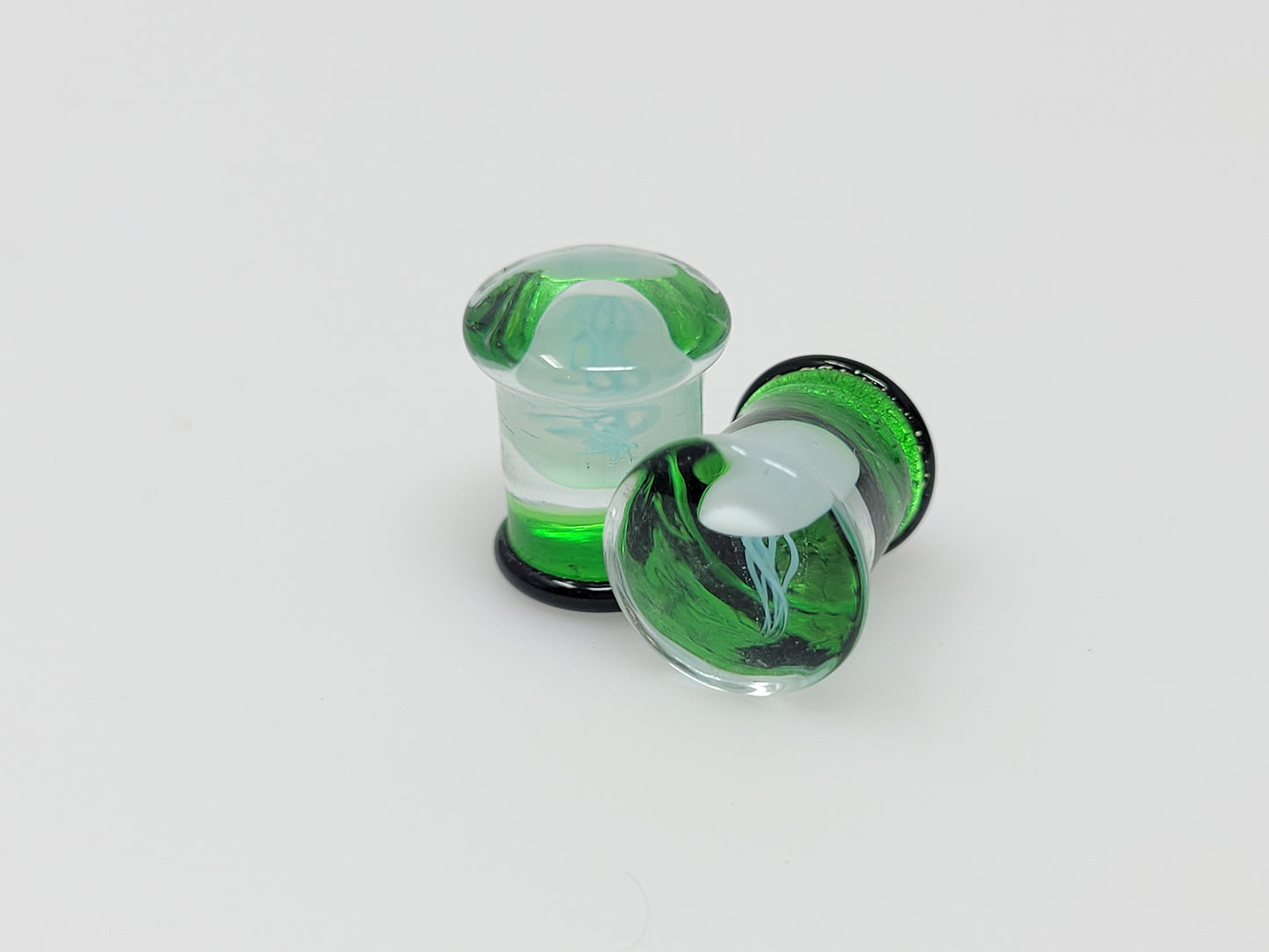 Green Glass Jellyfish Plugs - Pair 2