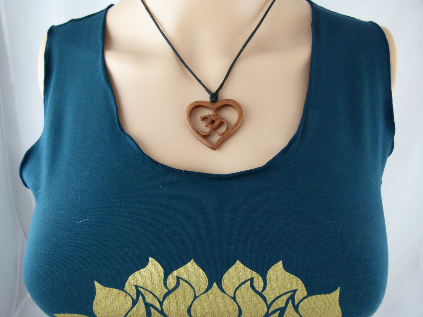 Om Heart Necklace - Hand Carved Sawo Wood -Z008