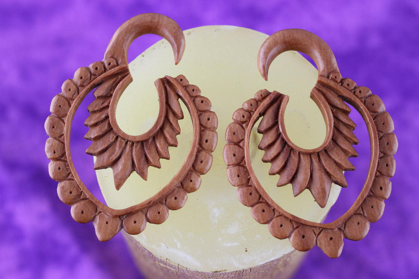 Wood Balinese Feather Hanger Plugs - Pair 3