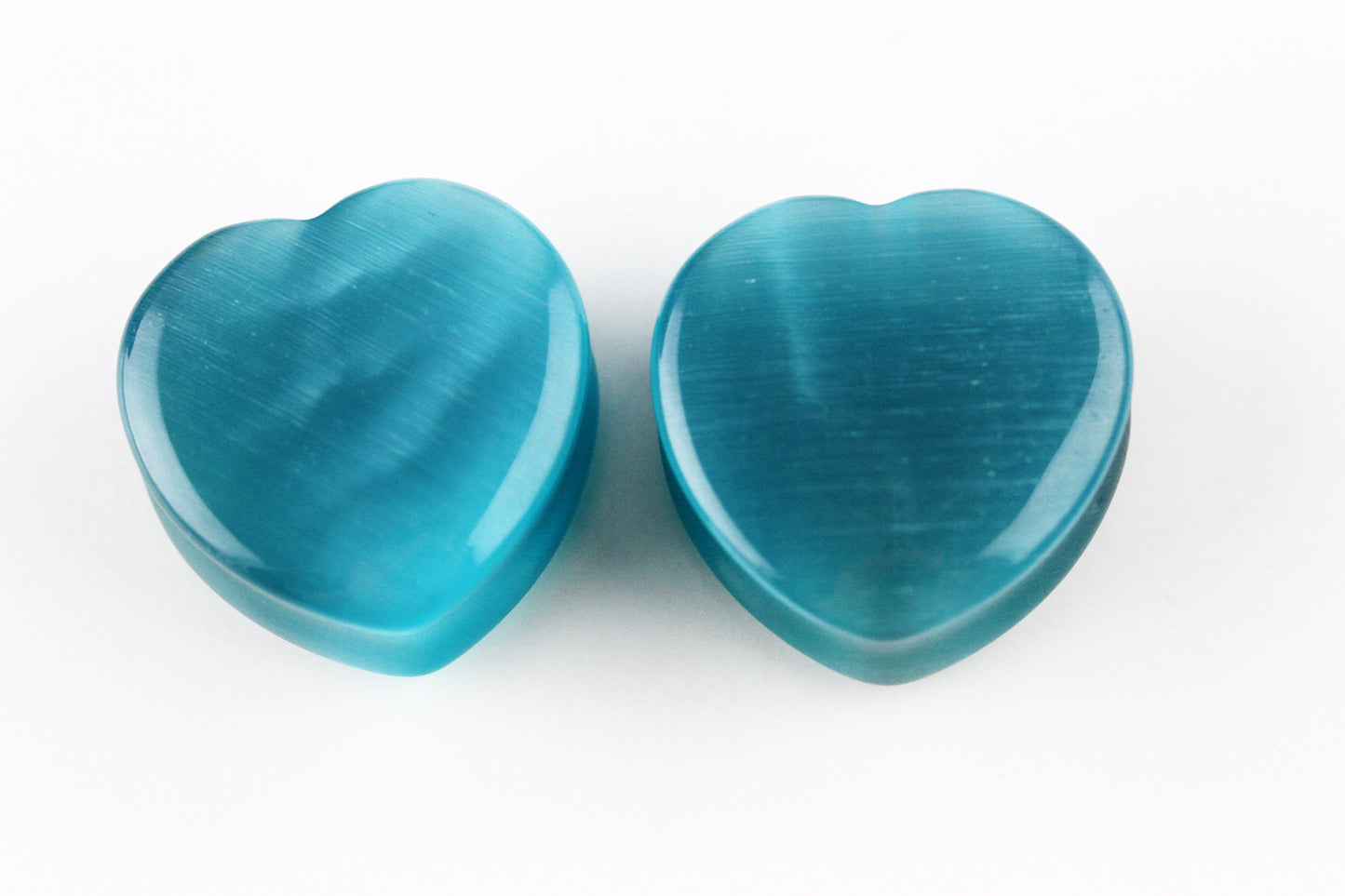 Blue Cats Eye Heart Plugs - Pair 1