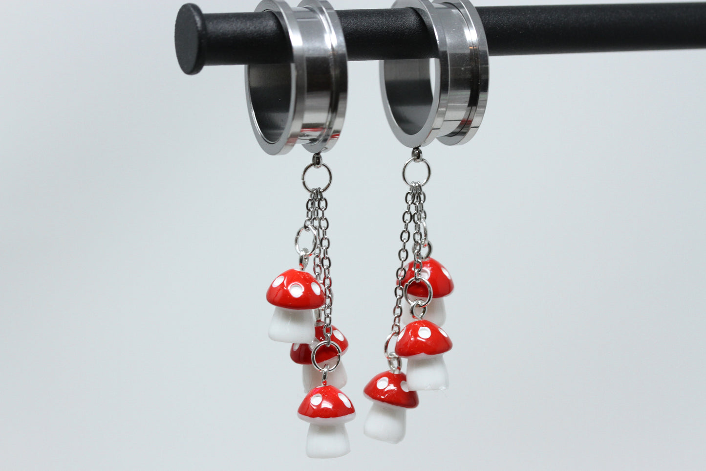 Mushroom Stainless Steel Danglers - Screw on Tunnel (Pair) - TF029-A