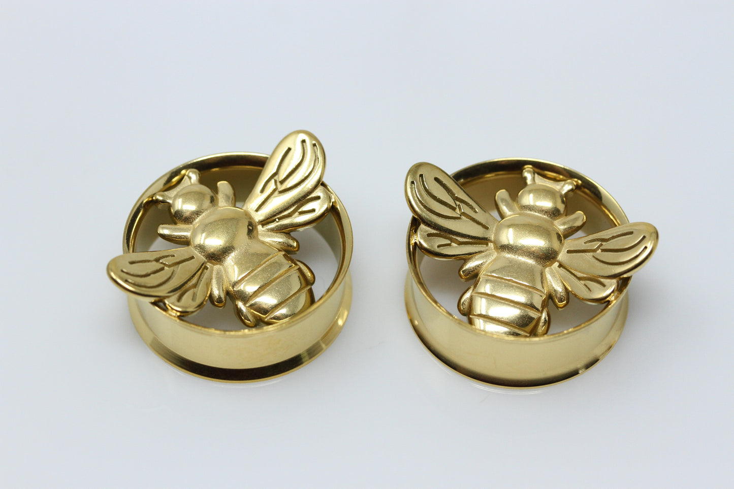 Golden Honey Bee Stainless Steel Tunnels (Pair) - PSS80