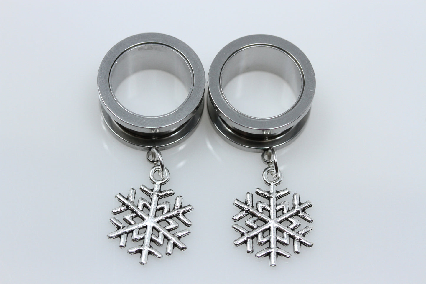 Snowflake Stainless Steel Danglers - Screw on Tunnel (Pair) - TF043