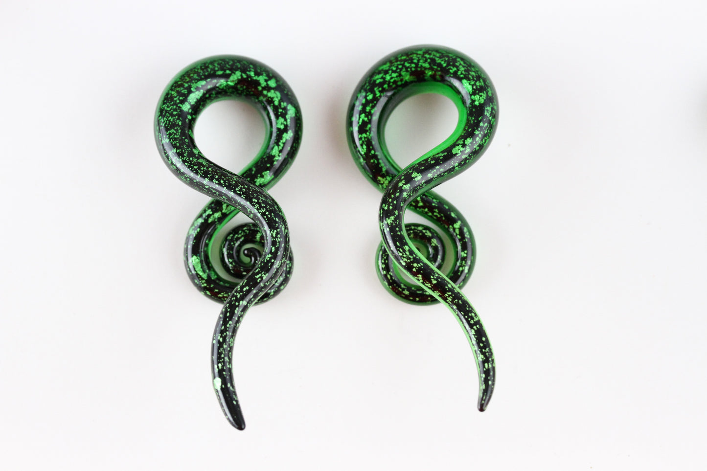 Green Glass Twister Plugs - Pair 3