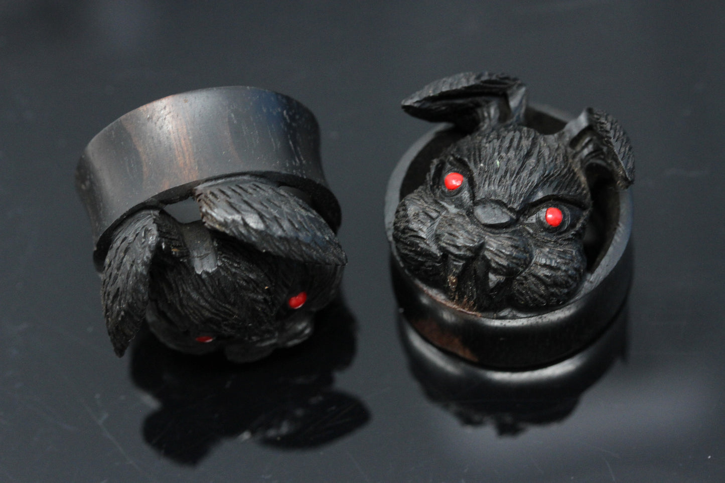 Fluffy Areng Wood Plugs - Hand Carved Evil Plugs (Pair) - PA136