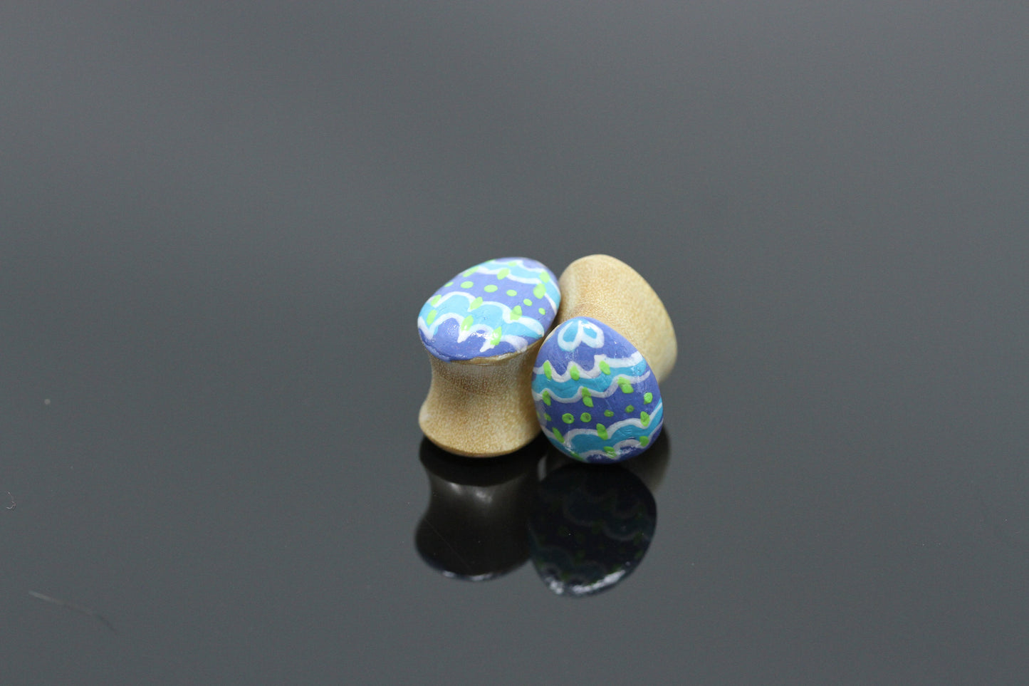 Hand painted Egg shape Plugs - Viola - Crocodile Wood (Pair) - PA126