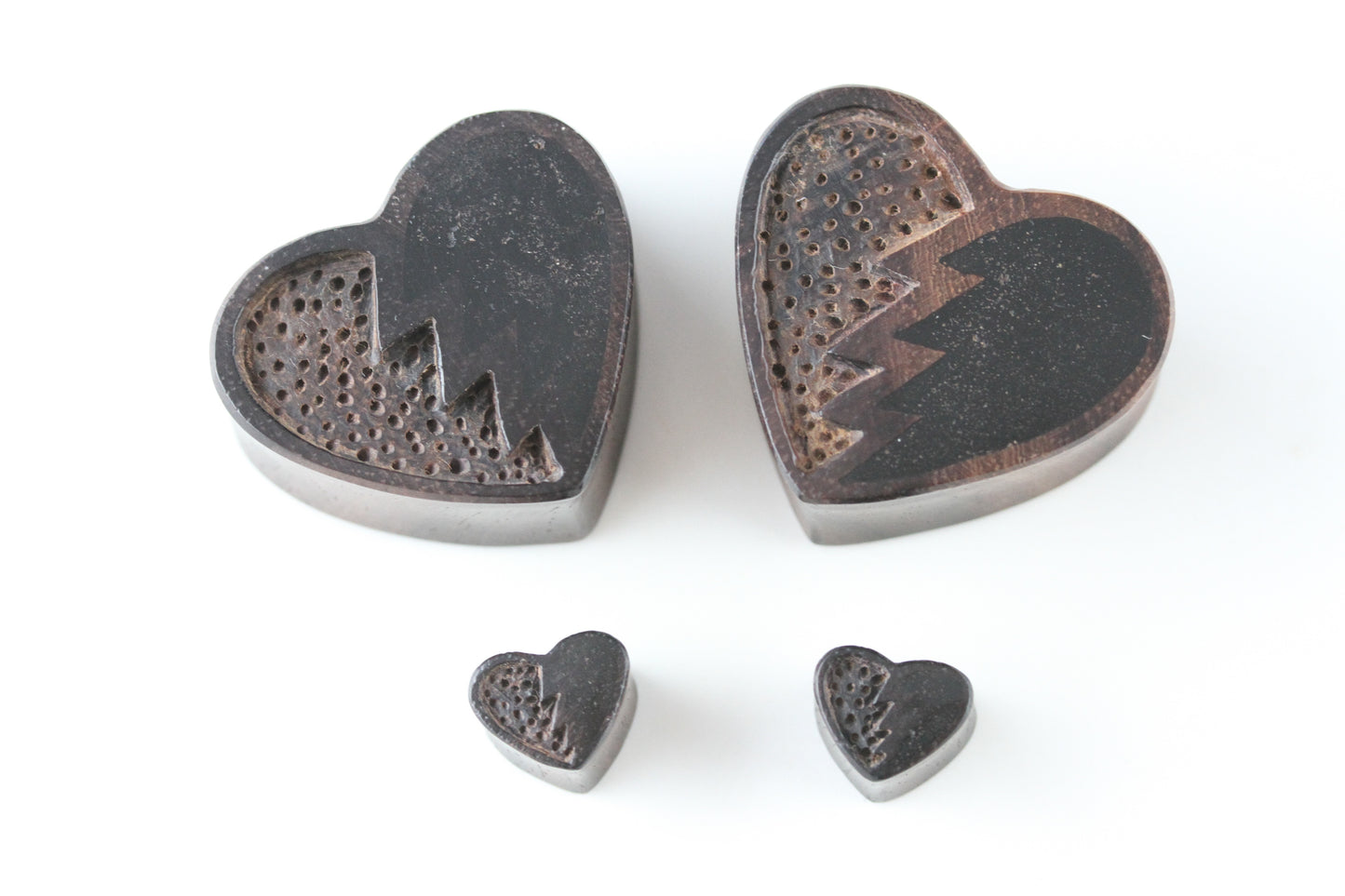 Wood Broken Heart Shaped Plugs - Pair 1