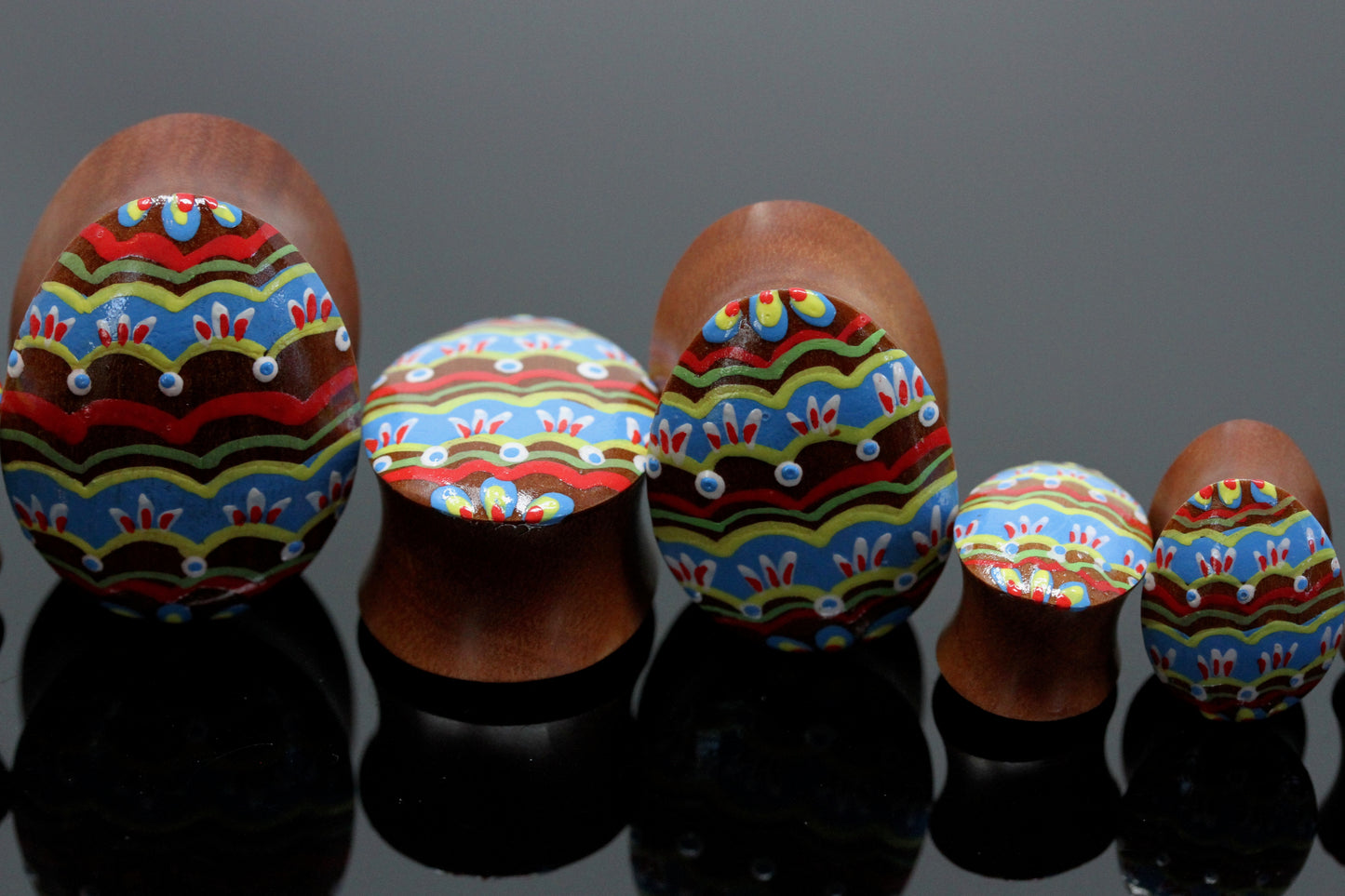 Hand painted Egg shape Wood Plugs - Milk Chocolate (Pair) - PA137