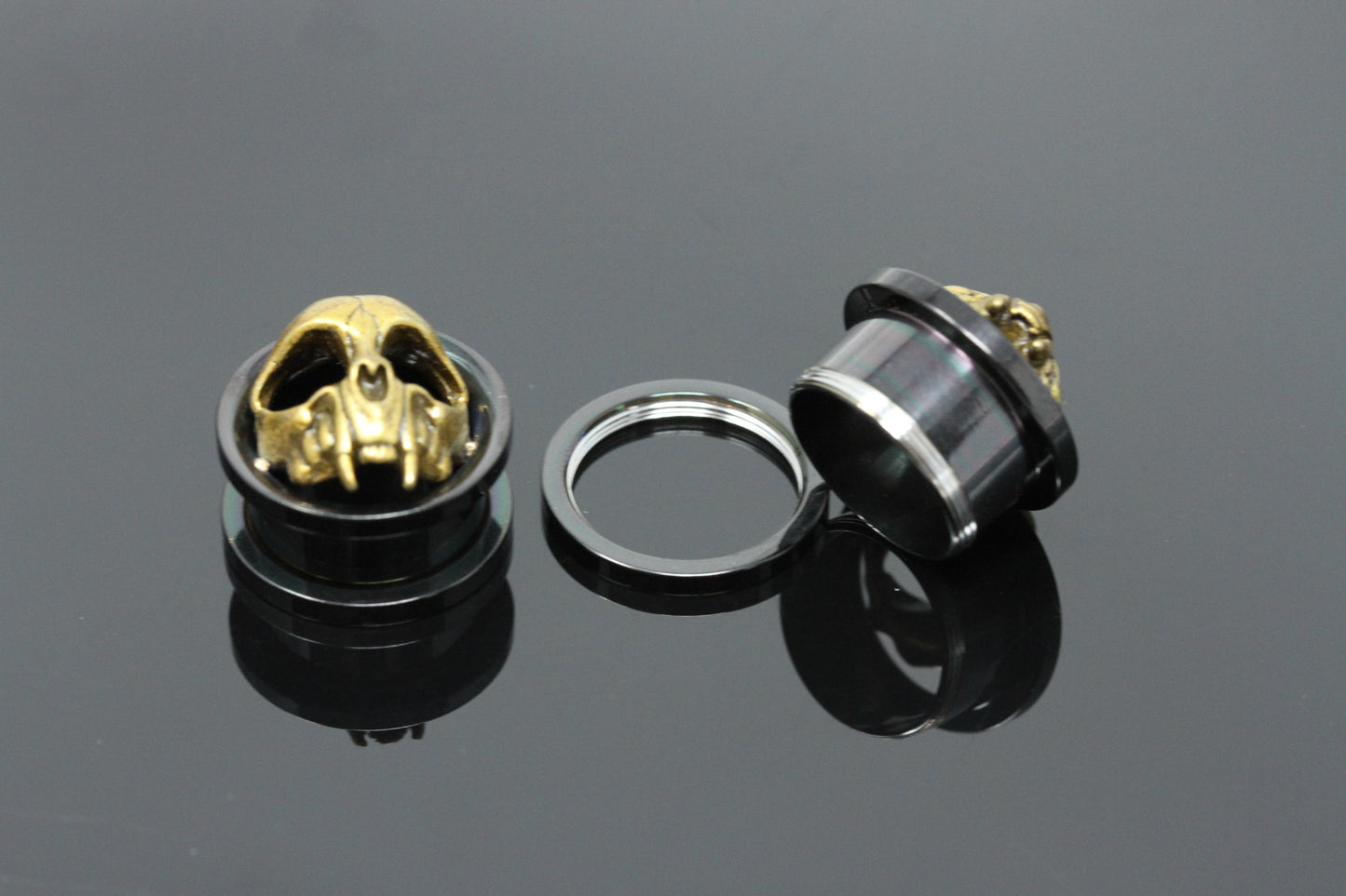 Golden Vampire Skulls Stainless Steel Tunnels (Pair) - PSS94