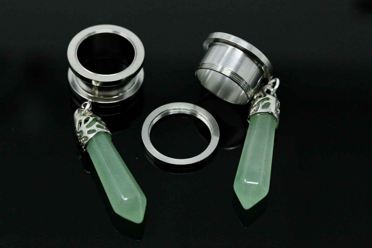 Green Aventurine Wand Danglers - Screw on Tunnel (Pair) - TF049