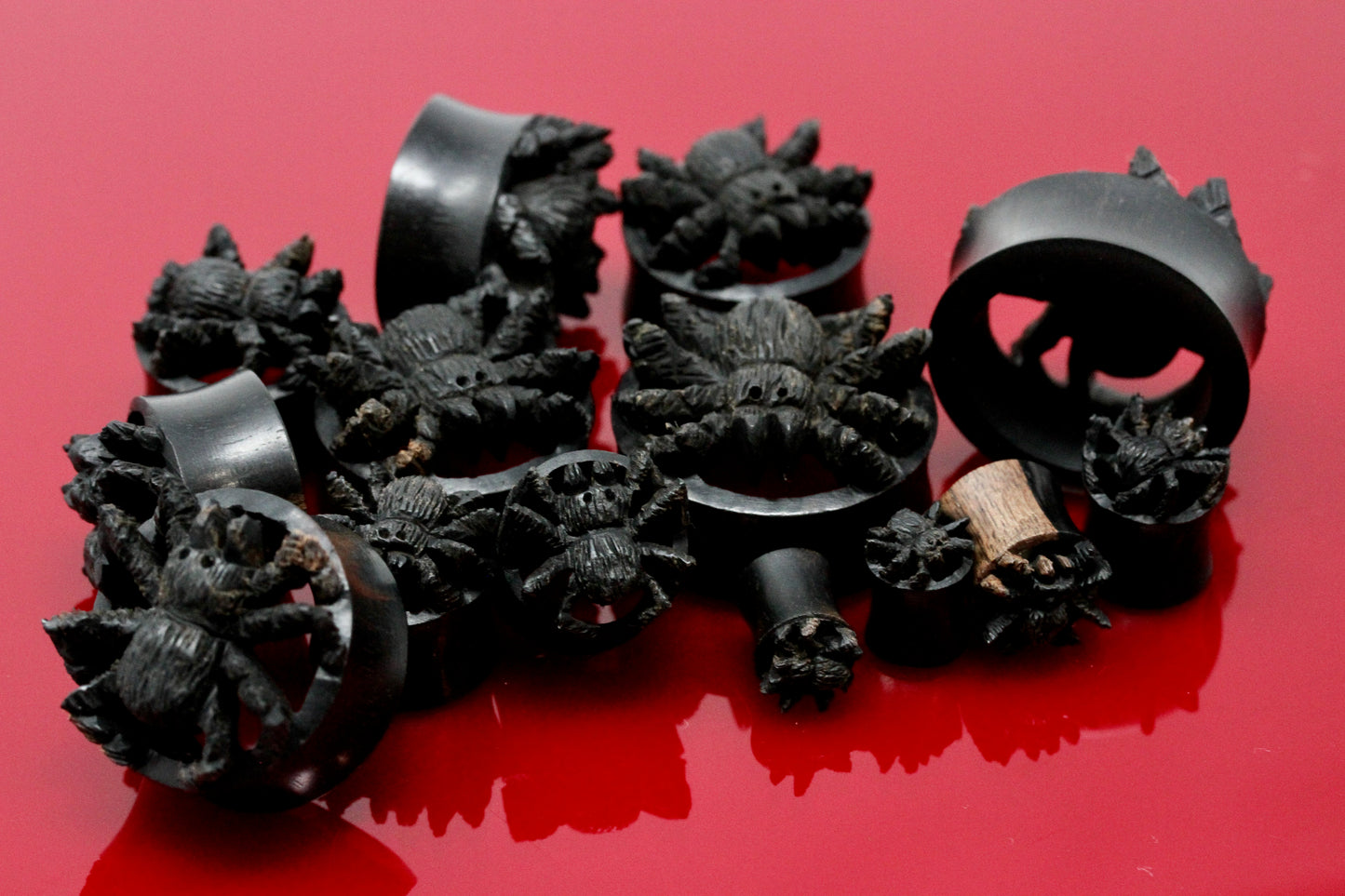 Black Spider Wooden Plugs - (Pair) - PA119