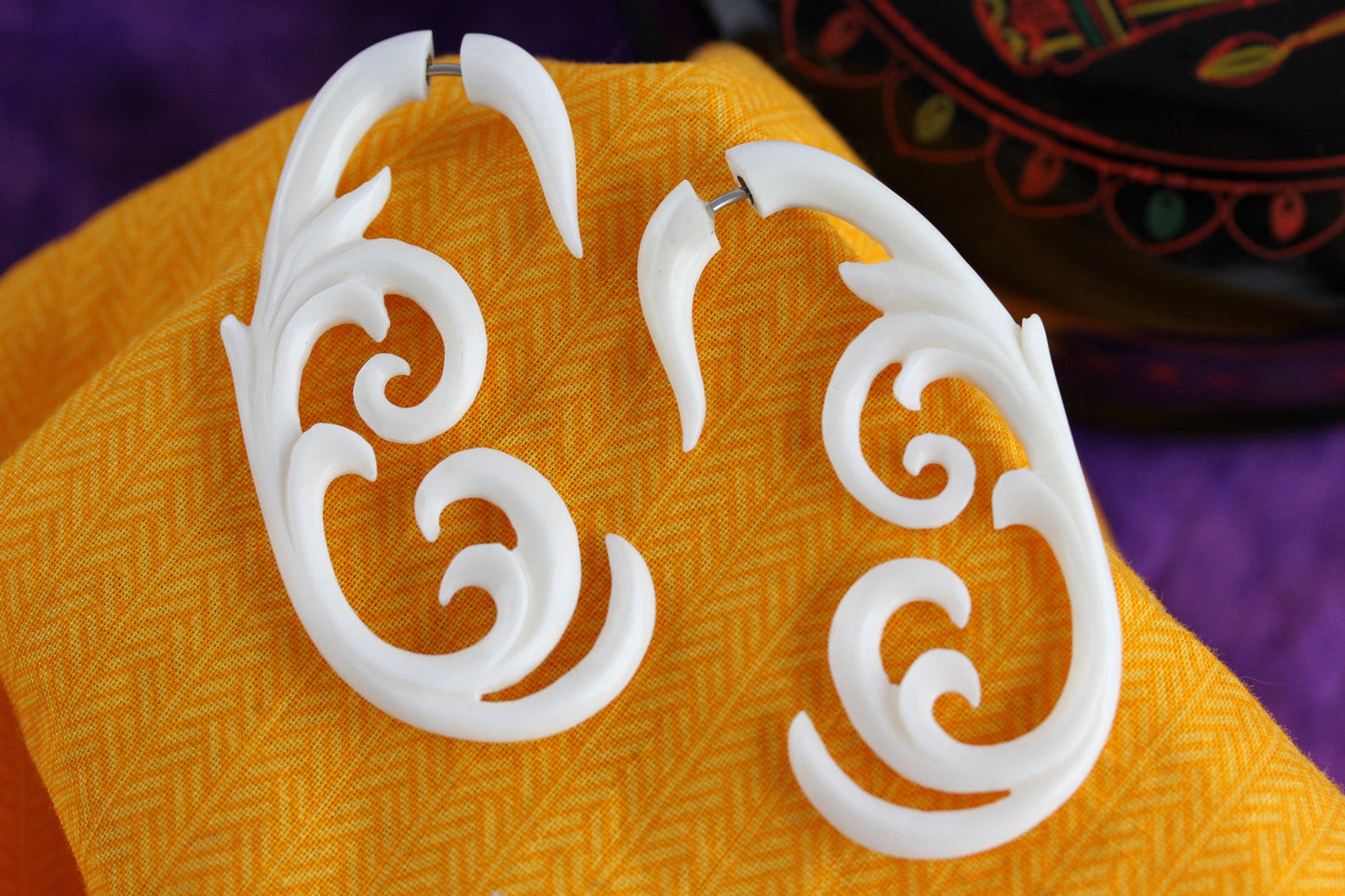 White Fake Stretched Earrings