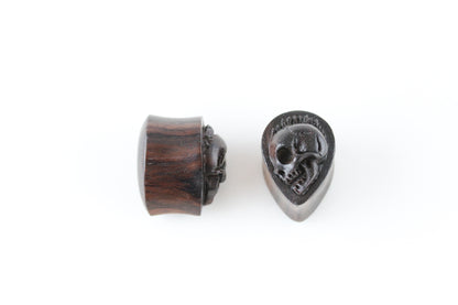 Wood Teardrop Shaped Skull Plugs - Pair 2