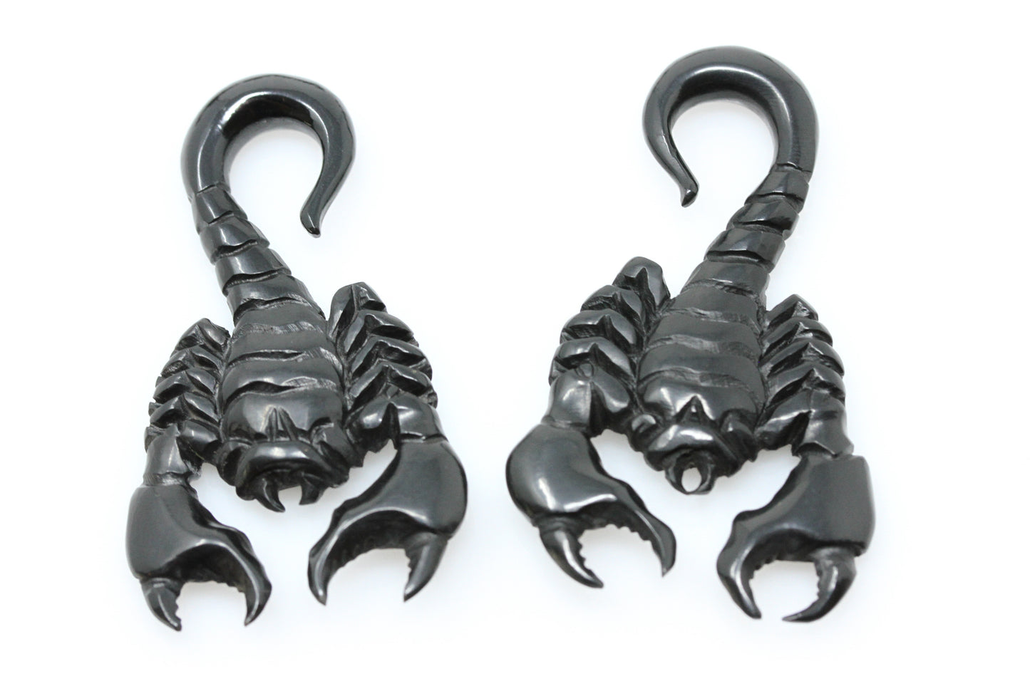 Black Scorpion Horn Hangers - Hand Carved (Pair) - B054