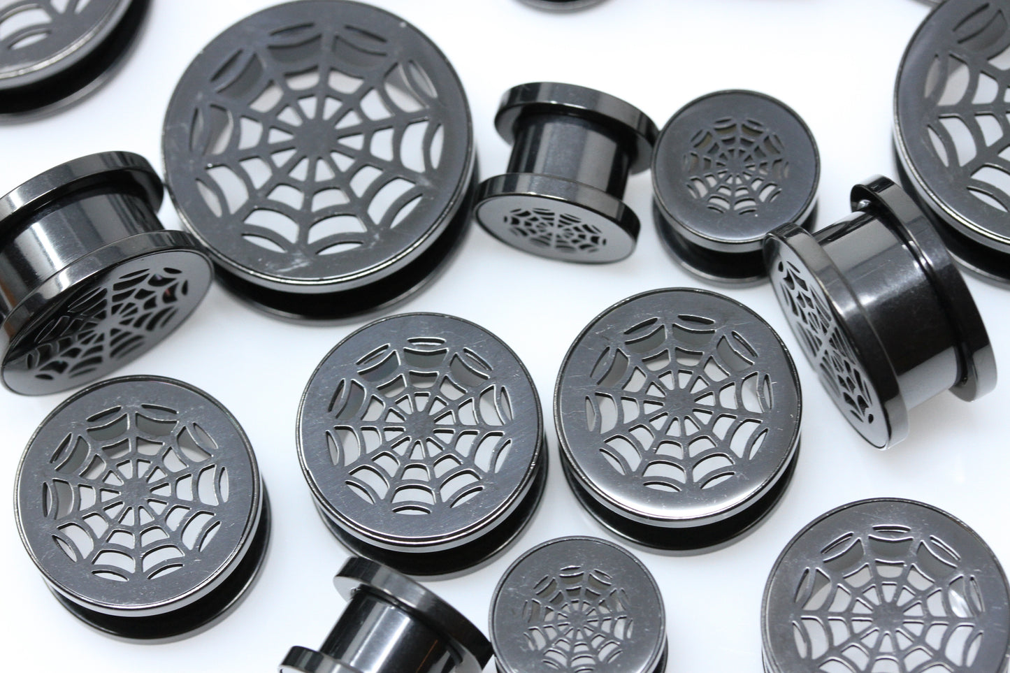 Black Spider Web Plugs (Pair) - PSS114