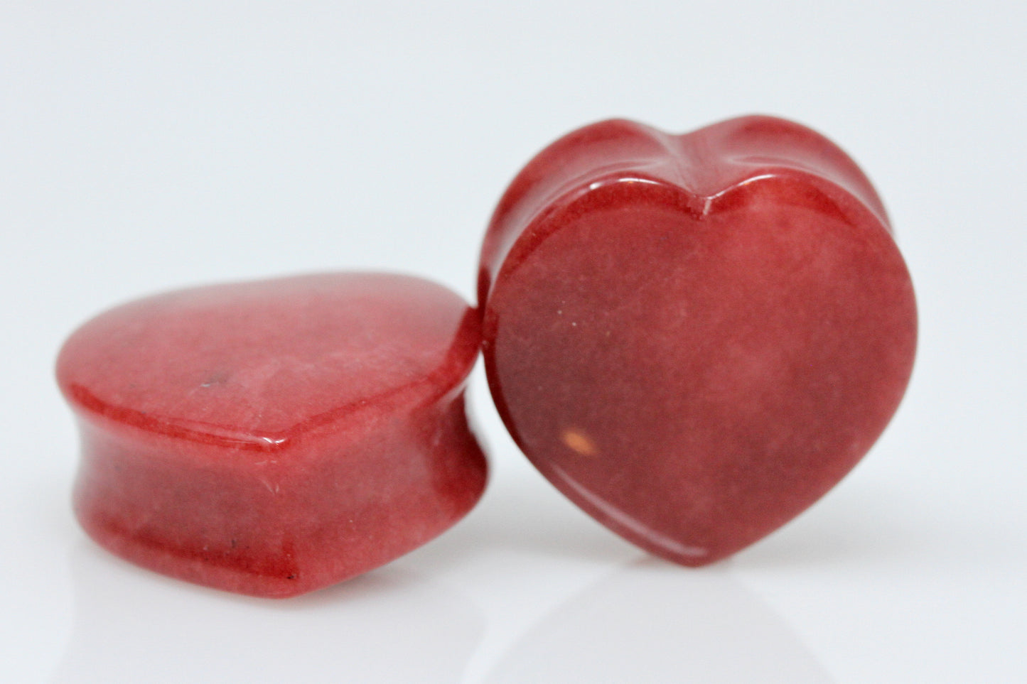 Red Jade Heart Shaped Plugs (Pair) - PH62