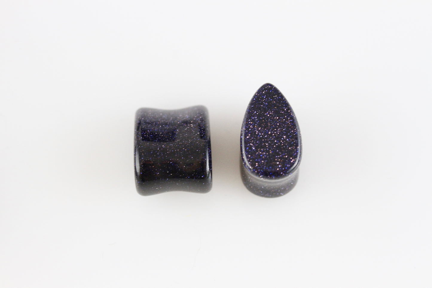 Blue Goldstone Teardrop Plugs - Pair 3