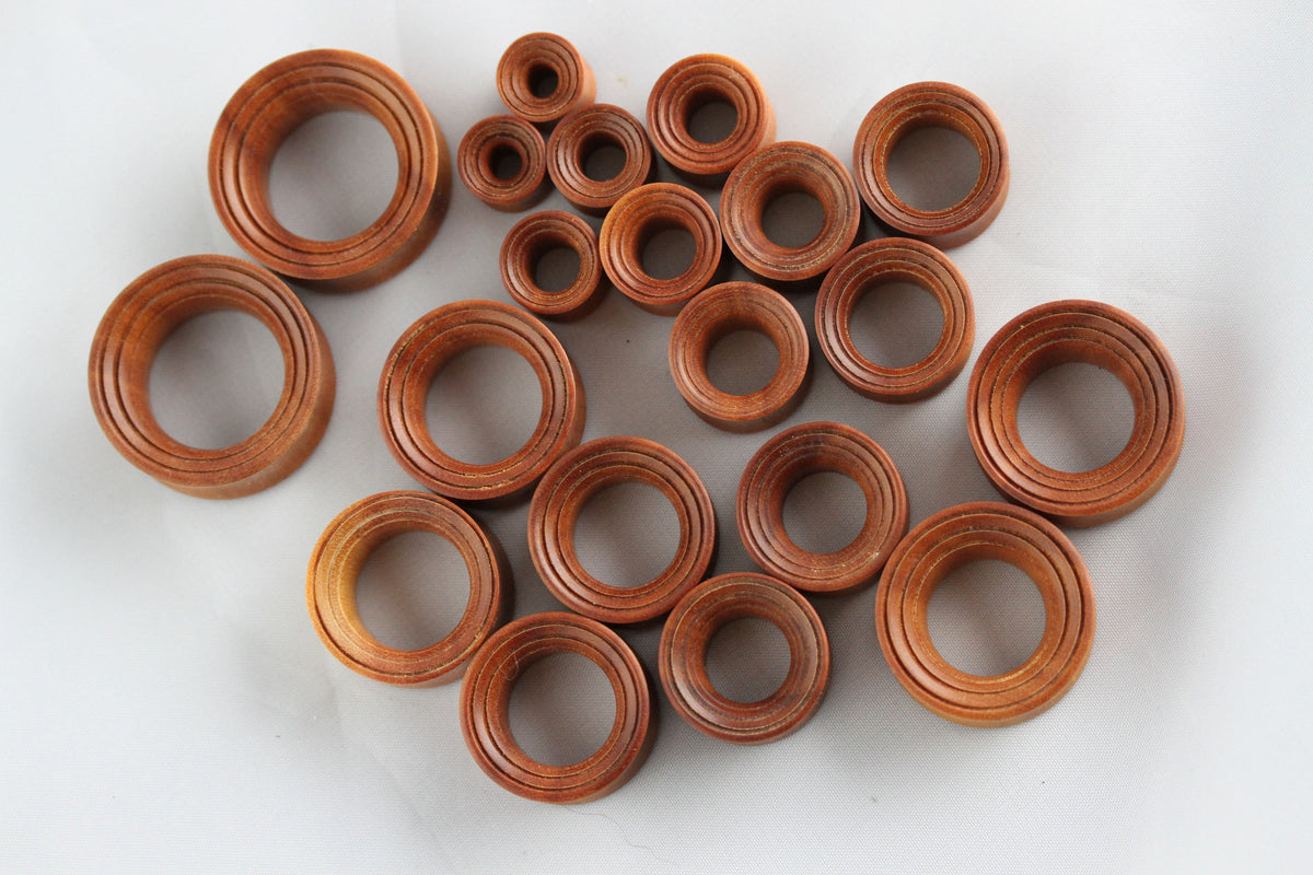 Wood Tunnel for Stretched Ears (Pair) PA28 Two Feather Plugs