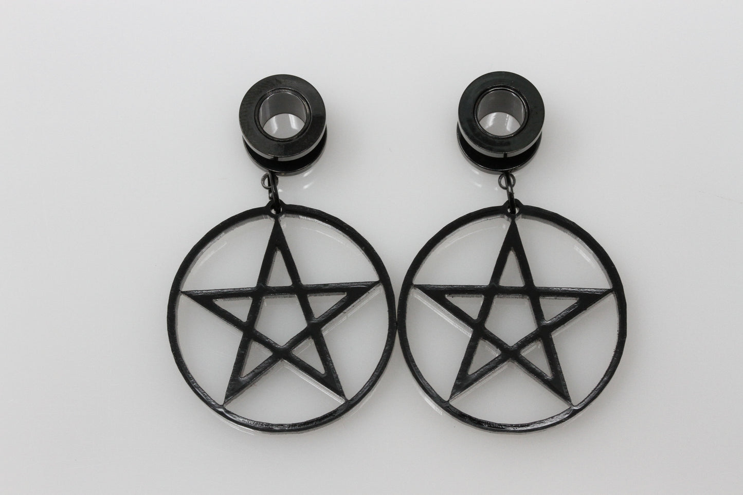 Pentagram Stainless Steel Danglers - Screw on Tunnel (Pair) - TF001