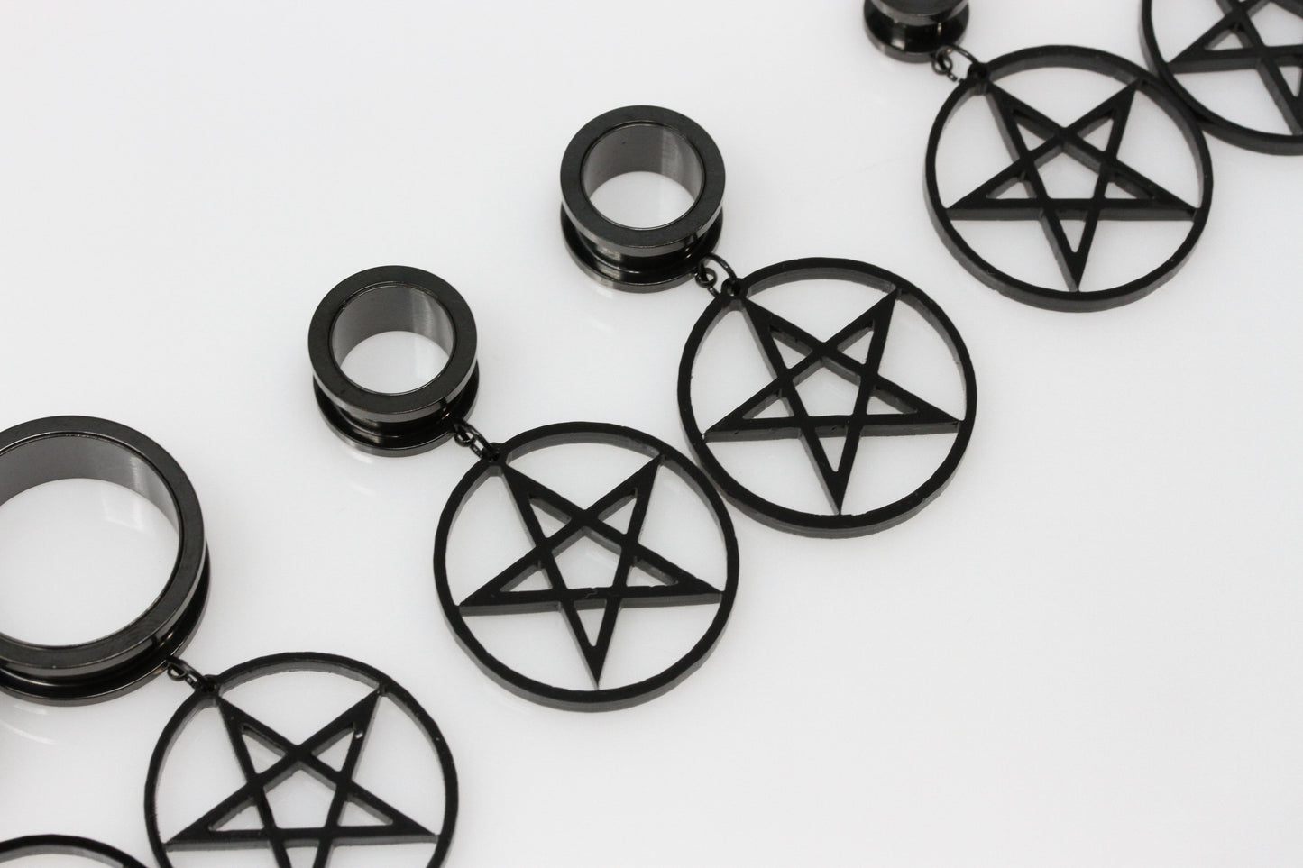 Pentagram Stainless Steel Danglers - Screw on Tunnel (Pair) - TF001