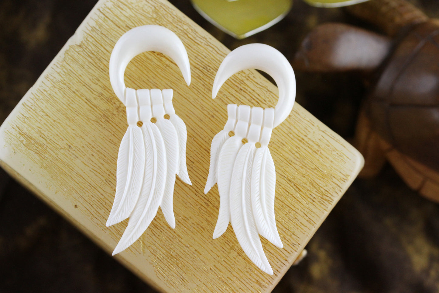 Bone Feather Hanger Plugs - Pair 2