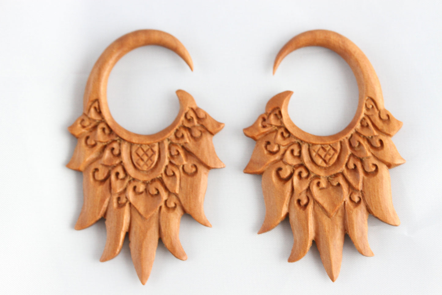 Carved Wood Plug Hangers - Stretched Ear Plug (Pair) - A053