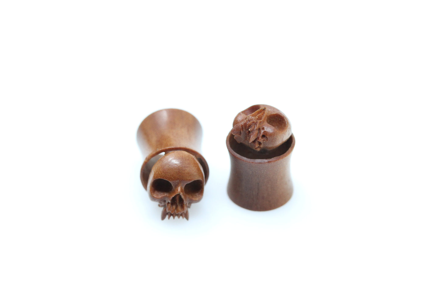 Wood Tunnel Skull Plugs - Pair 3