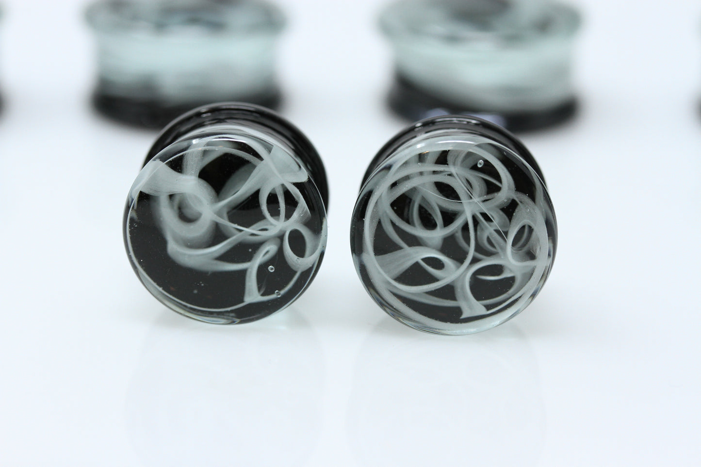 White Smoke Glass Plugs - Pair 3