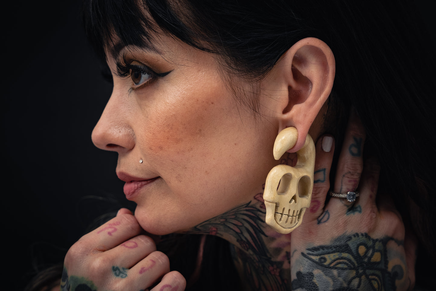 Skull Hangers - Carved Crocodile Wood (Pair) - E015