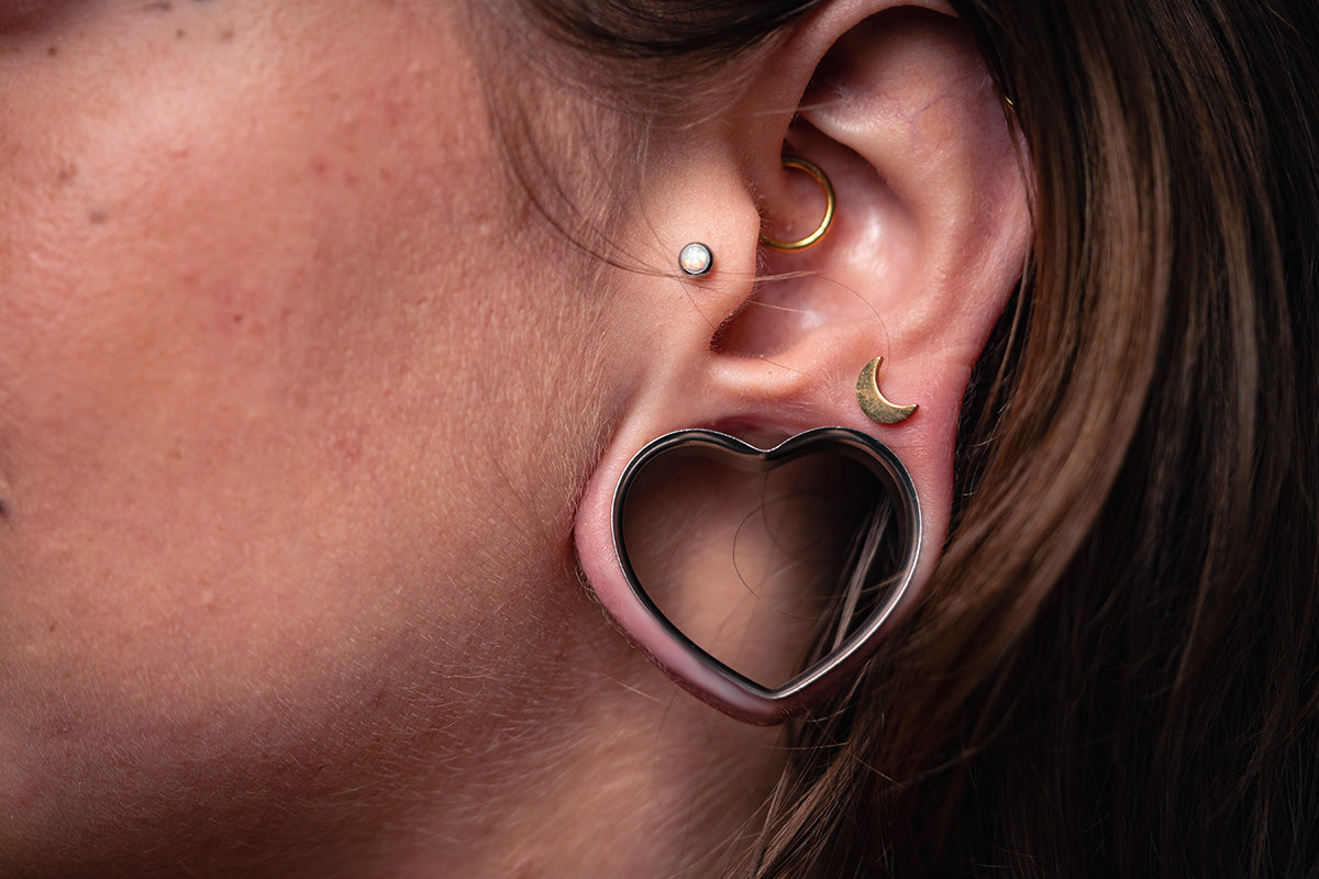 stretched ear gauges hearts