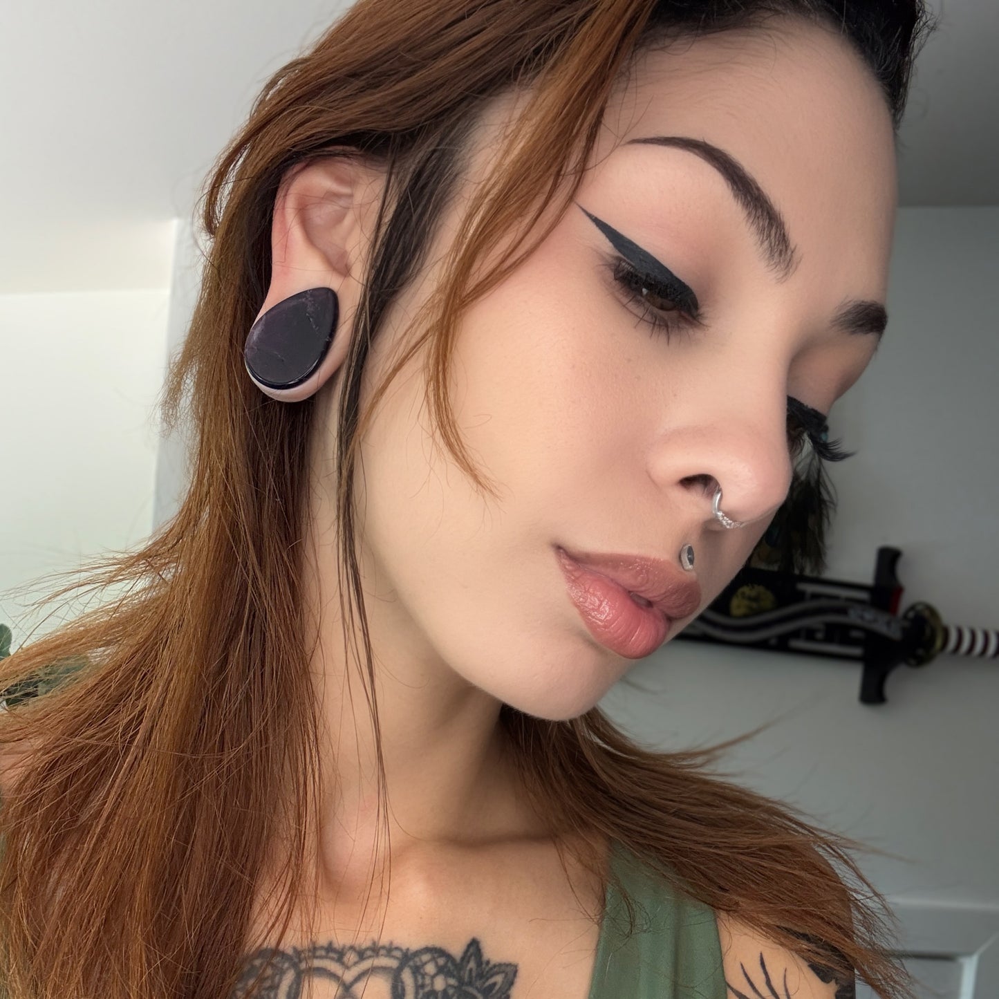 Amethyst Teardrop Plugs - Double Flared Amethyst Plugs (Pair) - PH19