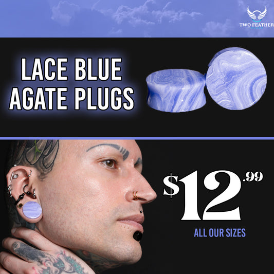 Lace Blue Agate Stretch Plugs - Double Flair Stone Plugs (Pair) - PH05