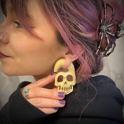 Skull Hangers - Carved Crocodile Wood (Pair) - E015