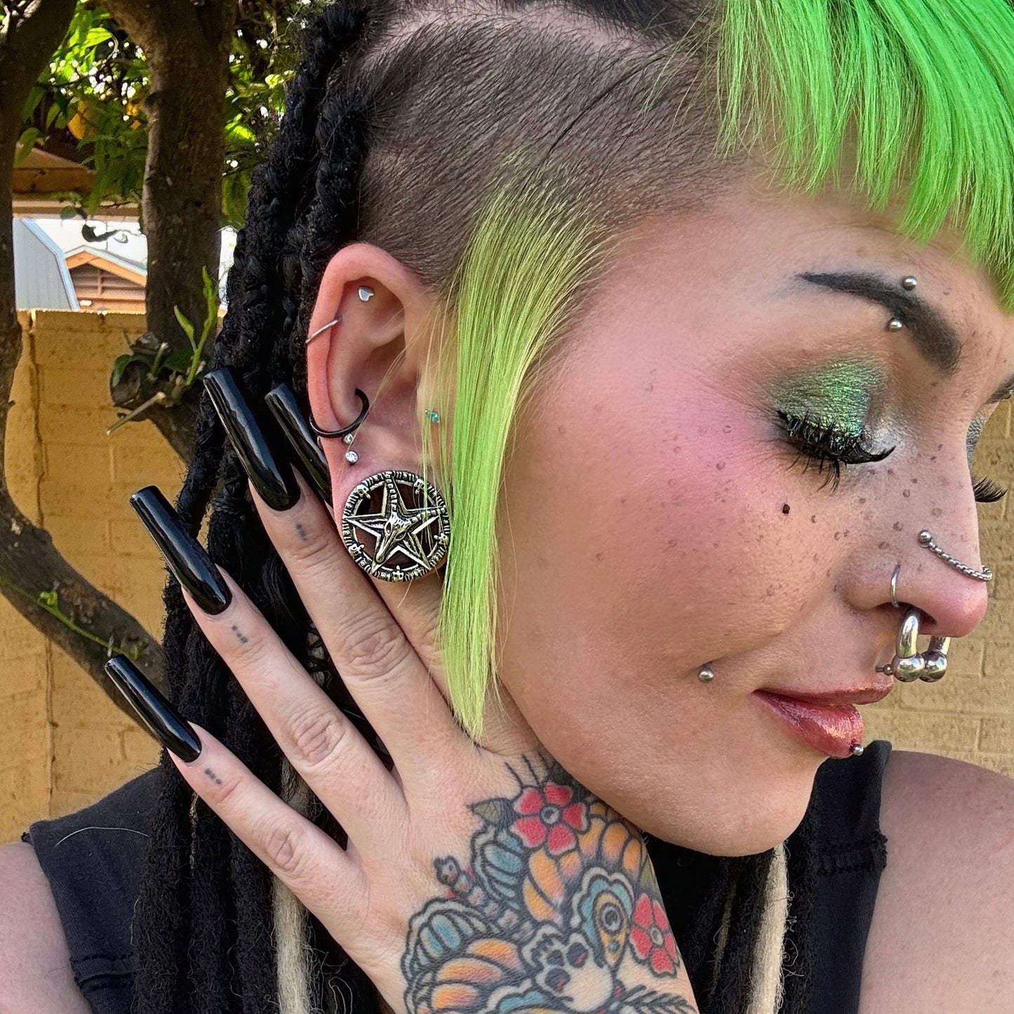 Baphomet Pentagram Stainless Steel Tunnels - Screw on Tunnel (Pair) - PSS14