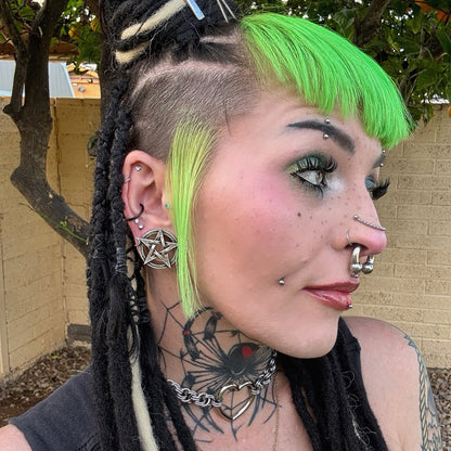 Pentagram Moon Stainless Steel Tunnels (Pair) - PSS92