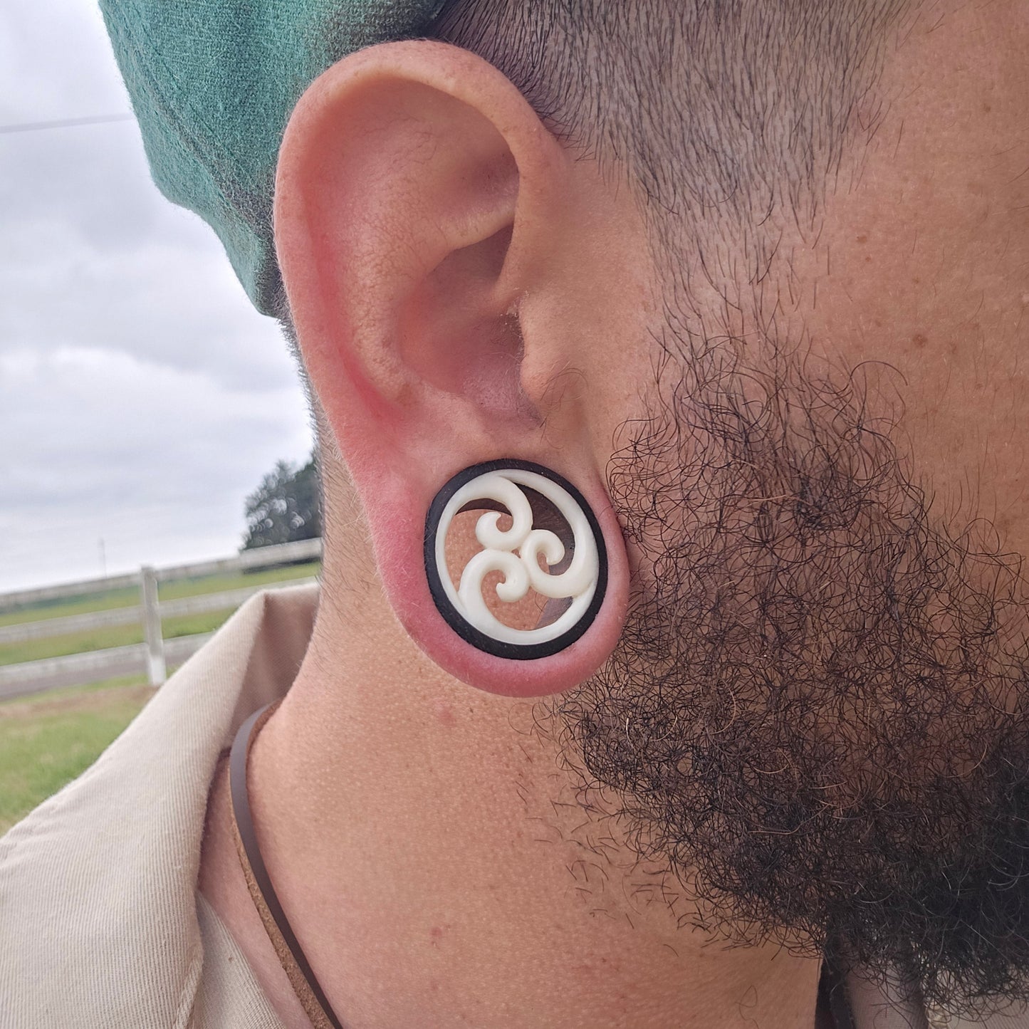 Hand Carved Bone and Wood Tunnels (Pair) - PA21