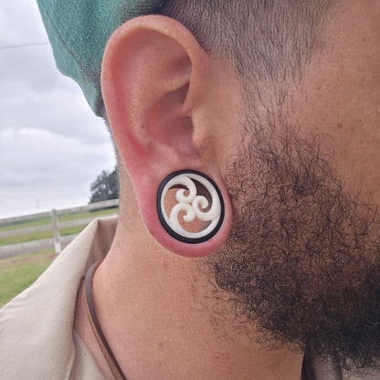 Hand Carved Bone and Wood Tunnels (Pair) - PA21