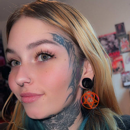 Heartagram Stainless Steel Danglers - Screw on Tunnel (Pair) - TF134