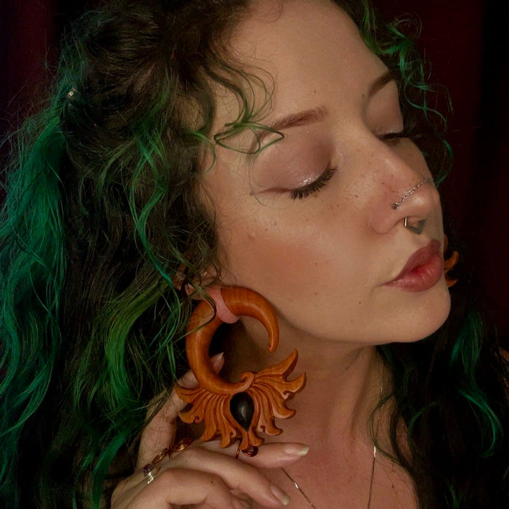 Eye of the Spider Wood Hangers - Hand Carved gauged plugs (Pair) - A068